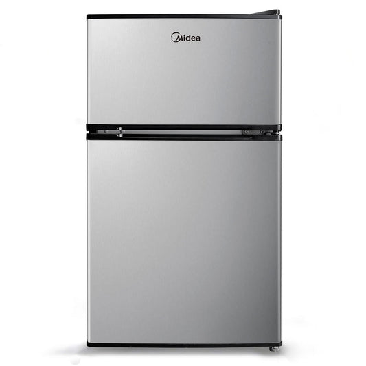 Midea WHD-113FSS1 Compact Refrigerator, 3.1 cu ft, Stainless Steel & TOSHIBA EM131A5C-SS Countertop Microwave Oven, 1.2 Cu Ft with 12.4" Turntable, Smart Humidity Sensor with 12 Auto Menus