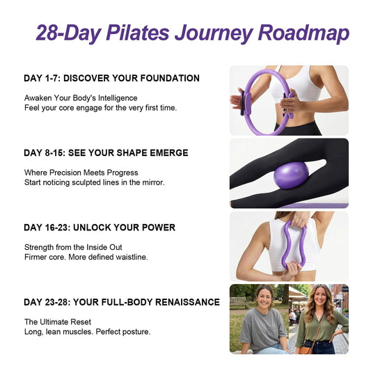 ElaraFit 13 Piece Pilates Kit for Women, Home Pilates Ring and Ball Set with 5 Resistance Bands, Stretch Strap, Arm Exerciser, Grip Socks, Storage Bag and Workout Guide, 13 Inch Magic Circle, Purple