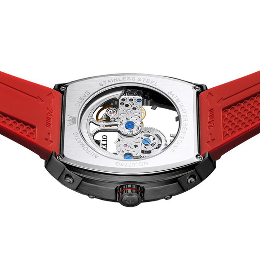 OLEVS Watch for Men Skeleton Automatic Tonneau Silicone Strap Business Luxury Waterproof Luminous Mechanical Men Wrist Watch