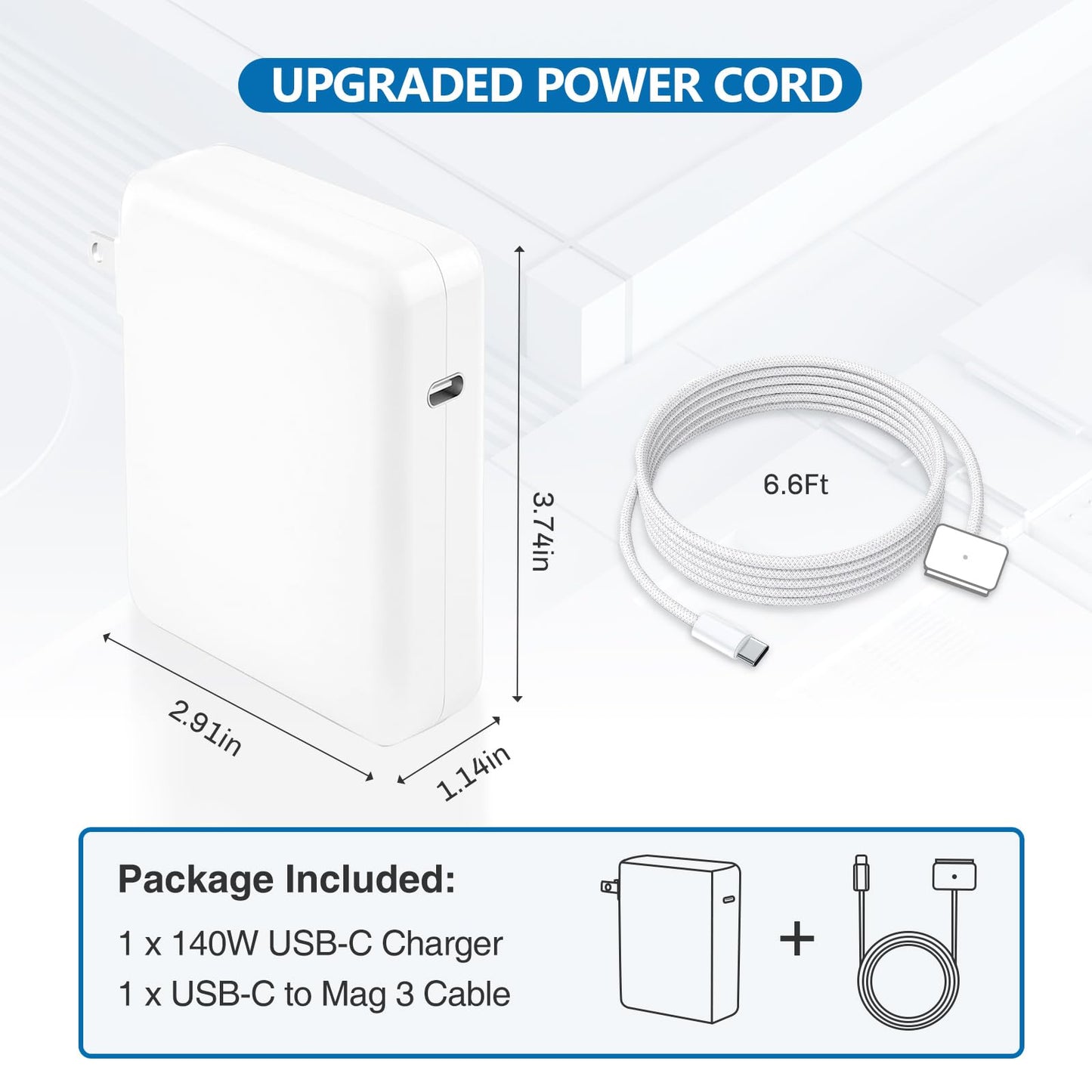 140W Charger for MacBook Pro - Compatible with Pro(16 inch 2021-2023)&(14 inch 2023), Air (13-15 inch 2021-2024), Include a USB C to T -Tip 3 Magnetic Braided Cable(6.6FT/2M)