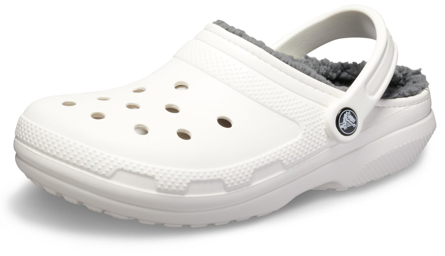 Crocs Men's and Women's Classic Lined Clog, White/Grey 2, US Men 5/Women 7