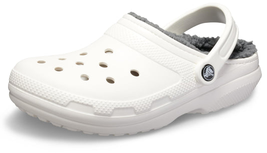 Crocs Men's and Women's Classic Lined Clog, White/Grey 2, US Men 5/Women 7