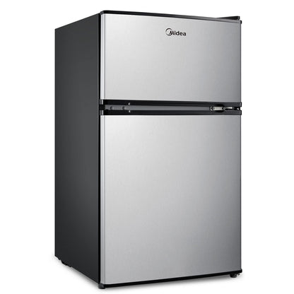 Midea WHD-113FSS1 Compact Refrigerator, 3.1 cu ft, Stainless Steel & TOSHIBA EM131A5C-SS Countertop Microwave Oven, 1.2 Cu Ft with 12.4" Turntable, Smart Humidity Sensor with 12 Auto Menus