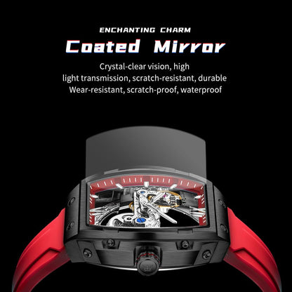 OLEVS Watch for Men Skeleton Automatic Tonneau Silicone Strap Business Luxury Waterproof Luminous Mechanical Men Wrist Watch