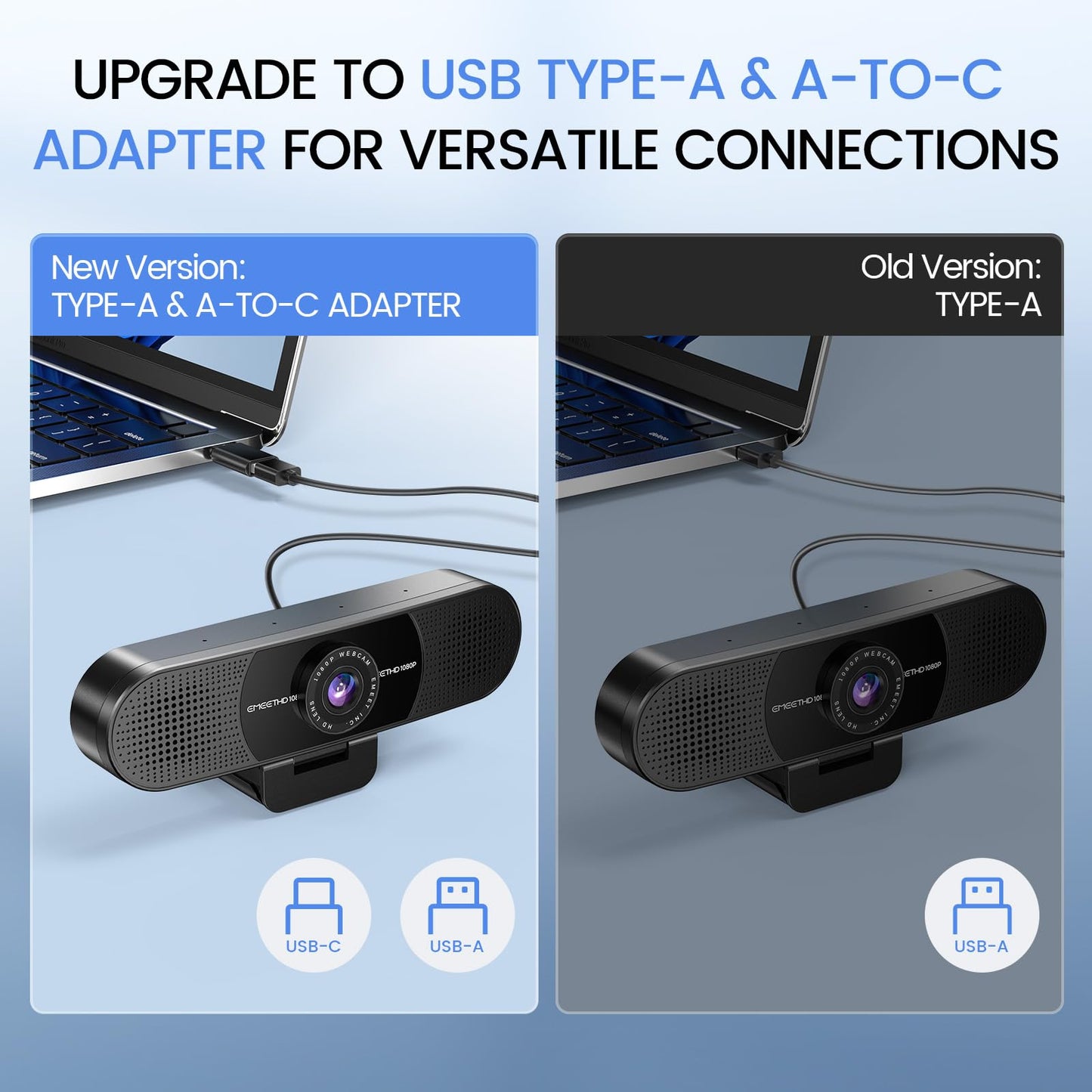 EMEET C960 1080P Webcam with Microphone, 2 Mics, 90° FOV, USB Type-A & A-to-C Adapter, Fixed Focus, Plug&Play Computer Camera for Zoom/Teams/Facetime/YouTube/Google Meet/Switch 2 Camera, 2025 Version