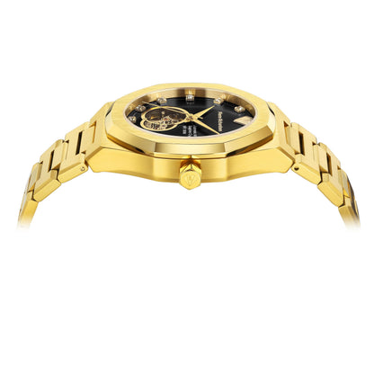 PIERRE RICHARDSON PR5922 Men’s Watch, Black Dial, 24K Pure Gold Plated, Automatic, Sapphire Glass, 41mm, 10ATM