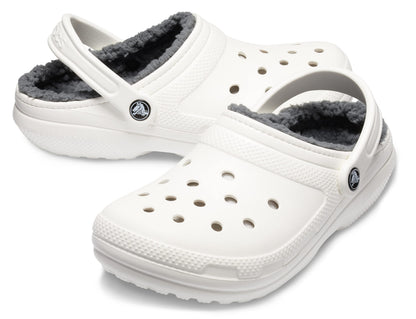 Crocs Men's and Women's Classic Lined Clog, White/Grey 2, US Men 5/Women 7