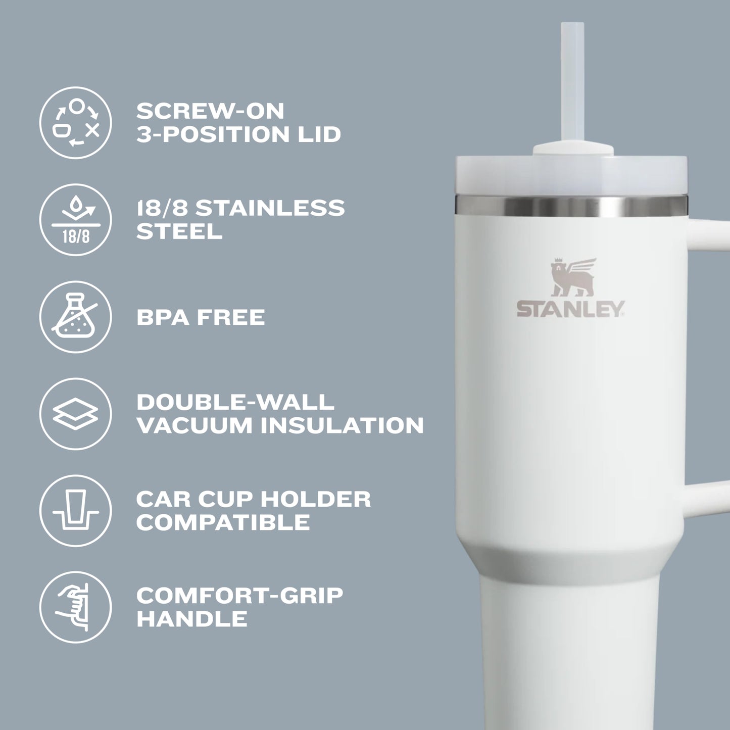 STANLEY Quencher H2.0 Tumbler with Straw 14 oz | Flowstate 3-Position Lid | Cup Holder Compatible for Travel | Insulated Stainless Steel Cup | BPA-Free | Black 2.0