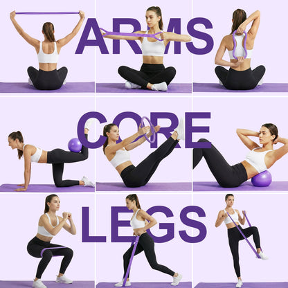 ElaraFit 13 Piece Pilates Kit for Women, Home Pilates Ring and Ball Set with 5 Resistance Bands, Stretch Strap, Arm Exerciser, Grip Socks, Storage Bag and Workout Guide, 13 Inch Magic Circle, Purple