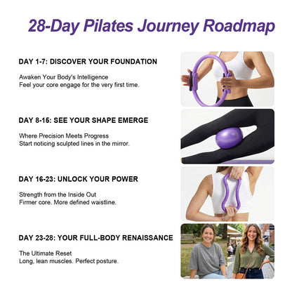 ElaraFit 13 Piece Pilates Kit for Women, Home Pilates Ring and Ball Set with 5 Resistance Bands, Stretch Strap, Arm Exerciser, Grip Socks, Storage Bag and Workout Guide, 13 Inch Magic Circle, Purple