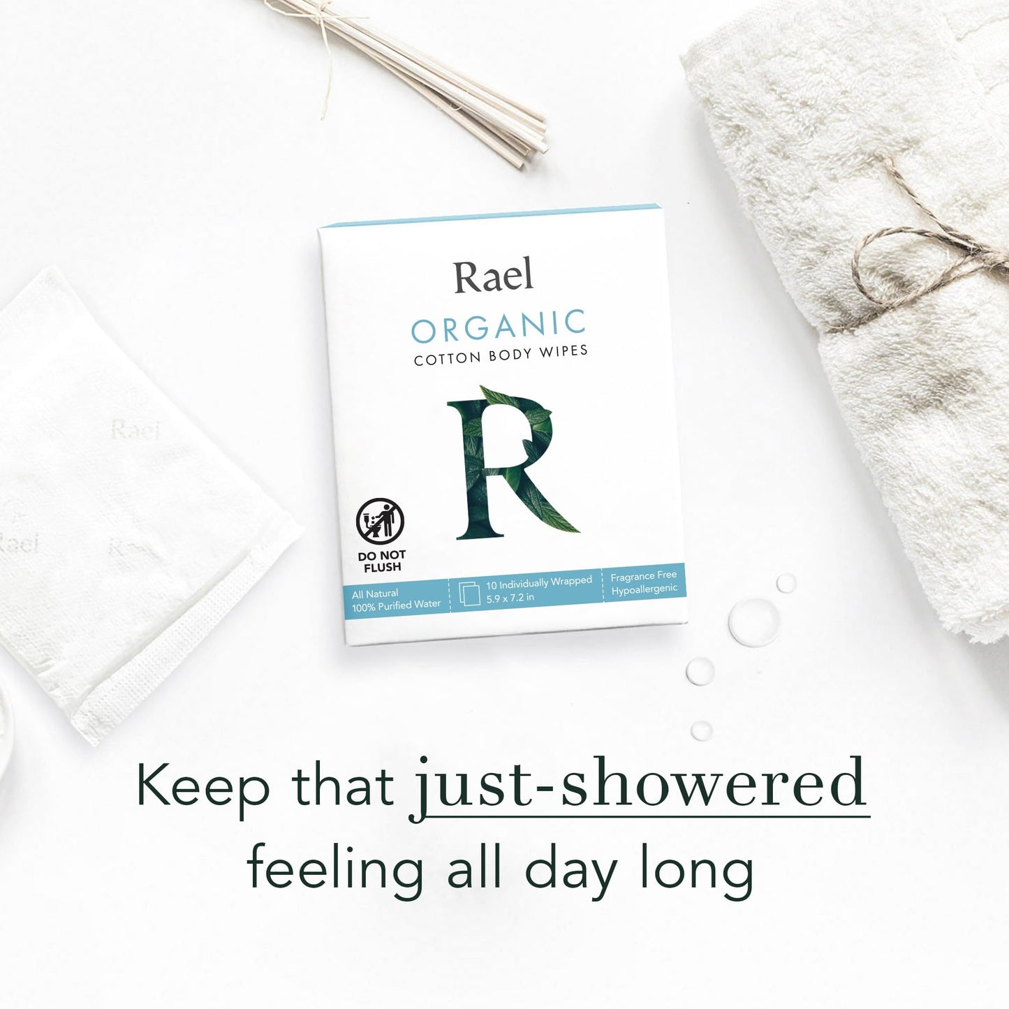 Rael Organic Cotton Wipes - Body Cloth, Individually Wrapped, All Skin Types (10 Count, Pack of 2)