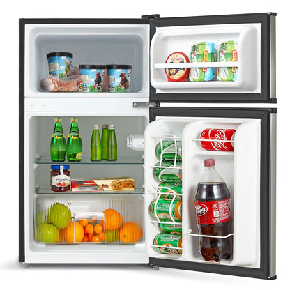 Midea WHD-113FSS1 Compact Refrigerator, 3.1 cu ft, Stainless Steel & TOSHIBA EM131A5C-SS Countertop Microwave Oven, 1.2 Cu Ft with 12.4" Turntable, Smart Humidity Sensor with 12 Auto Menus