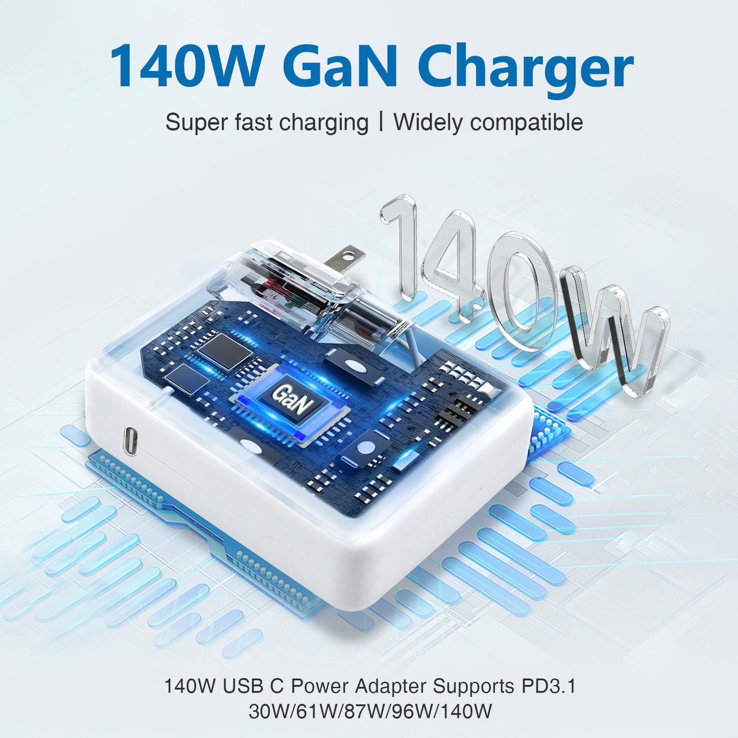 140W Charger for MacBook Pro - Compatible with Pro(16 inch 2021-2023)&(14 inch 2023), Air (13-15 inch 2021-2024), Include a USB C to T -Tip 3 Magnetic Braided Cable(6.6FT/2M)