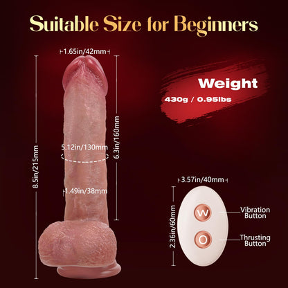 Mrgras Sex Toys Thrusting Dildo Vibrator, 3 Pulsation Thrusting & 5 Vibration Mode 8.5 Inch Realistic Dildo Penis for Clitoral G Spot Anal Stimulate Liquid Silicone Suction Cup Adult Sex Toys Advanced