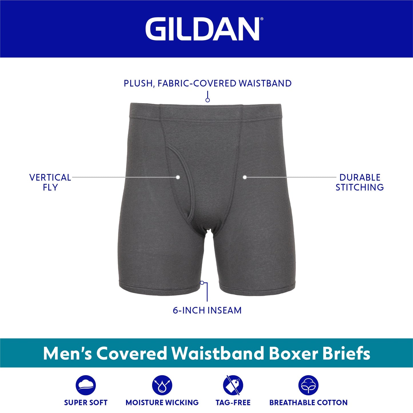 Gildan Men's Underwear Covered Waistband Boxer Briefs, Multipack, Black/Garnet/Graphite (10-Pack), Small