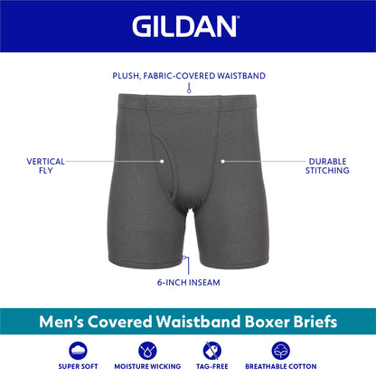 Gildan Men's Underwear Covered Waistband Boxer Briefs, Multipack, Black/Garnet/Graphite (10-Pack), Small