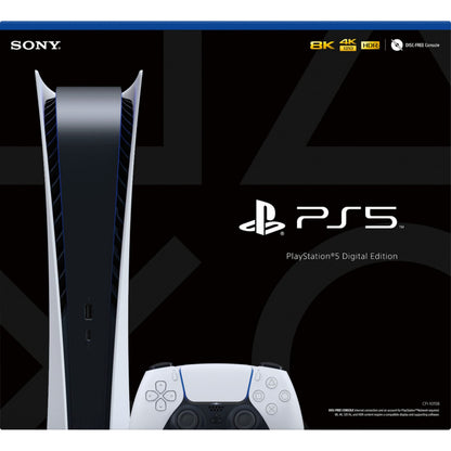 PS5 - Sony PlayStation 5 Digital Edition Gaming Console + Wireless Controller - 16GB GDDR6 RAM, 825GB SSD, 120Hz 8K Output, White