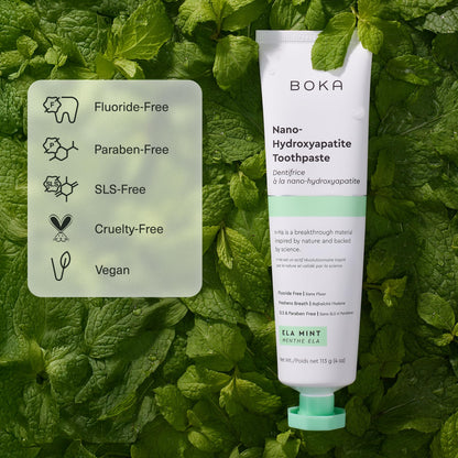 Boka Fluoride Free Toothpaste, Nano Hydroxyapatite Toothpaste, Appropriate for Sensitive Teeth - for Adult Oral Care - Ela Mint Flavor, 4 Fl Oz 1Pk