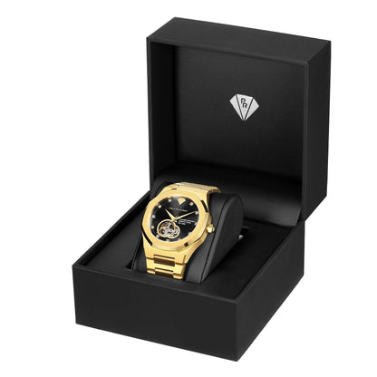 PIERRE RICHARDSON PR5922 Men’s Watch, Black Dial, 24K Pure Gold Plated, Automatic, Sapphire Glass, 41mm, 10ATM