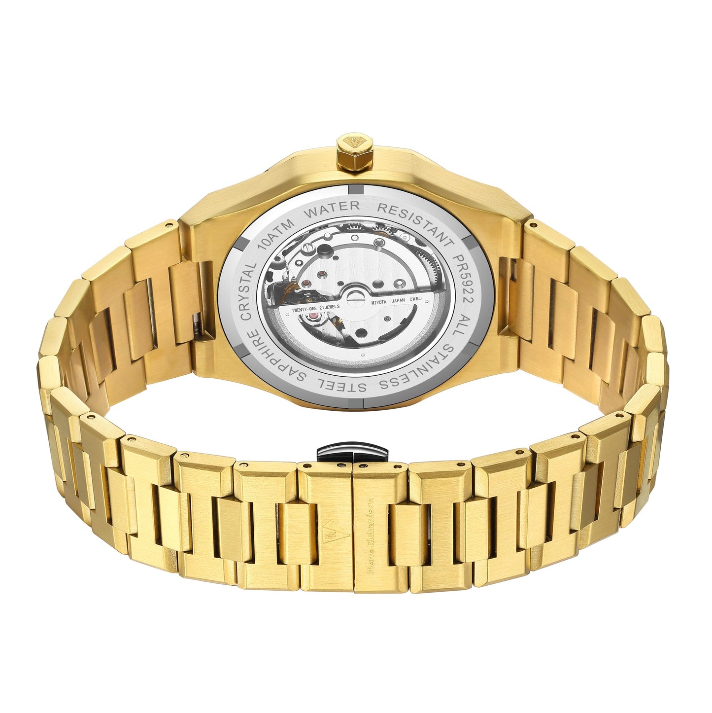 PIERRE RICHARDSON PR5922 Men’s Watch, Black Dial, 24K Pure Gold Plated, Automatic, Sapphire Glass, 41mm, 10ATM