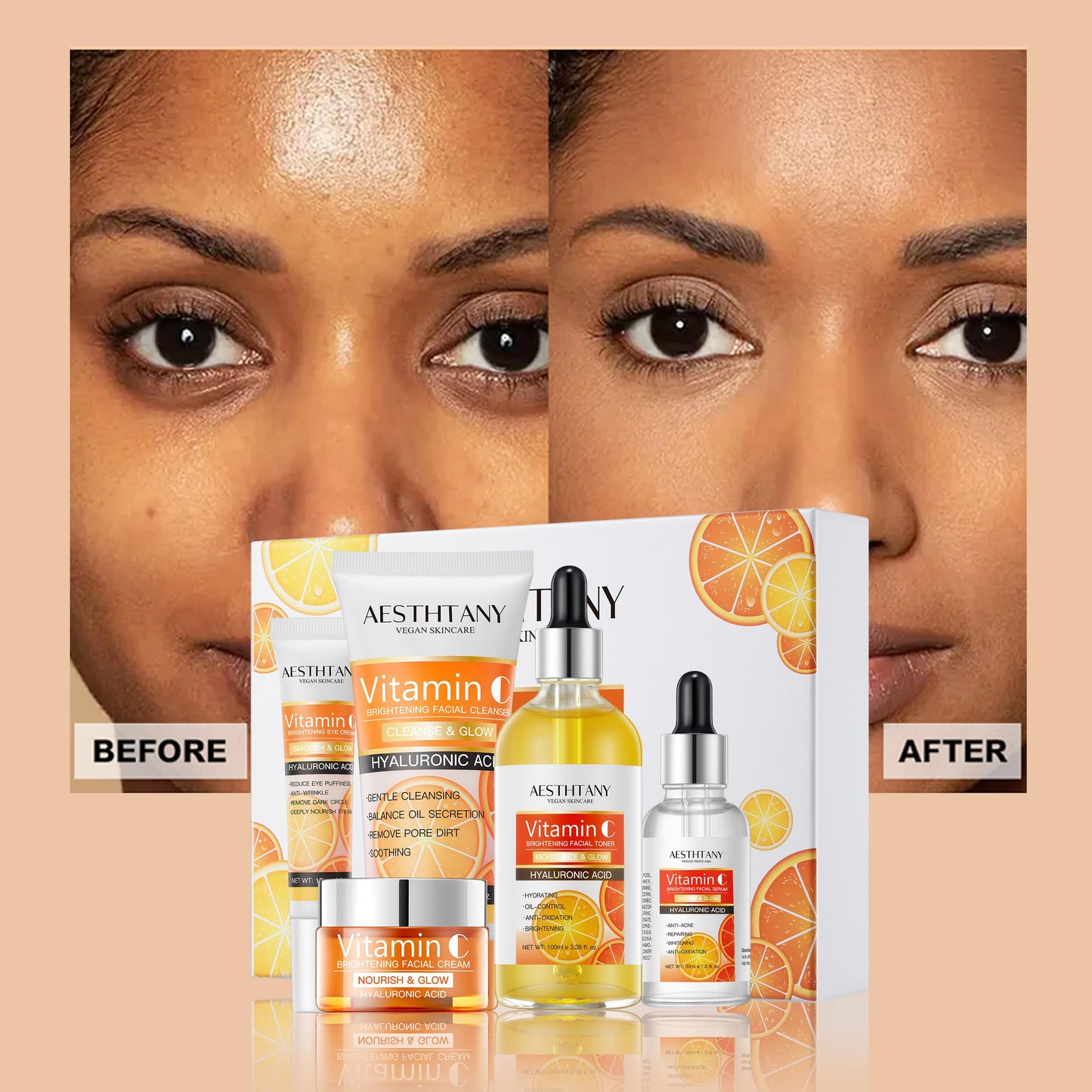 Vitamin C Skin Care Set Moisturizing Hyaluronic Acid Skin Care Kit,Face Cream,Face Serum,Eye Cream, Toner For Hydrating Skin, Anti-Aging Skin,5PCS For Women Beauty Set Gift Set