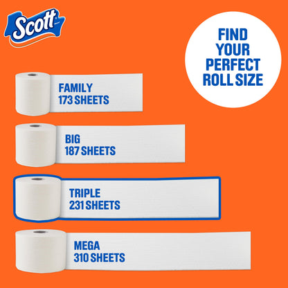 Scott ComfortPlus Toilet Paper, Durable Shipping Pack, 12 Triple Rolls, 231 Sheets per Roll, 1-Ply Toilet Tissue