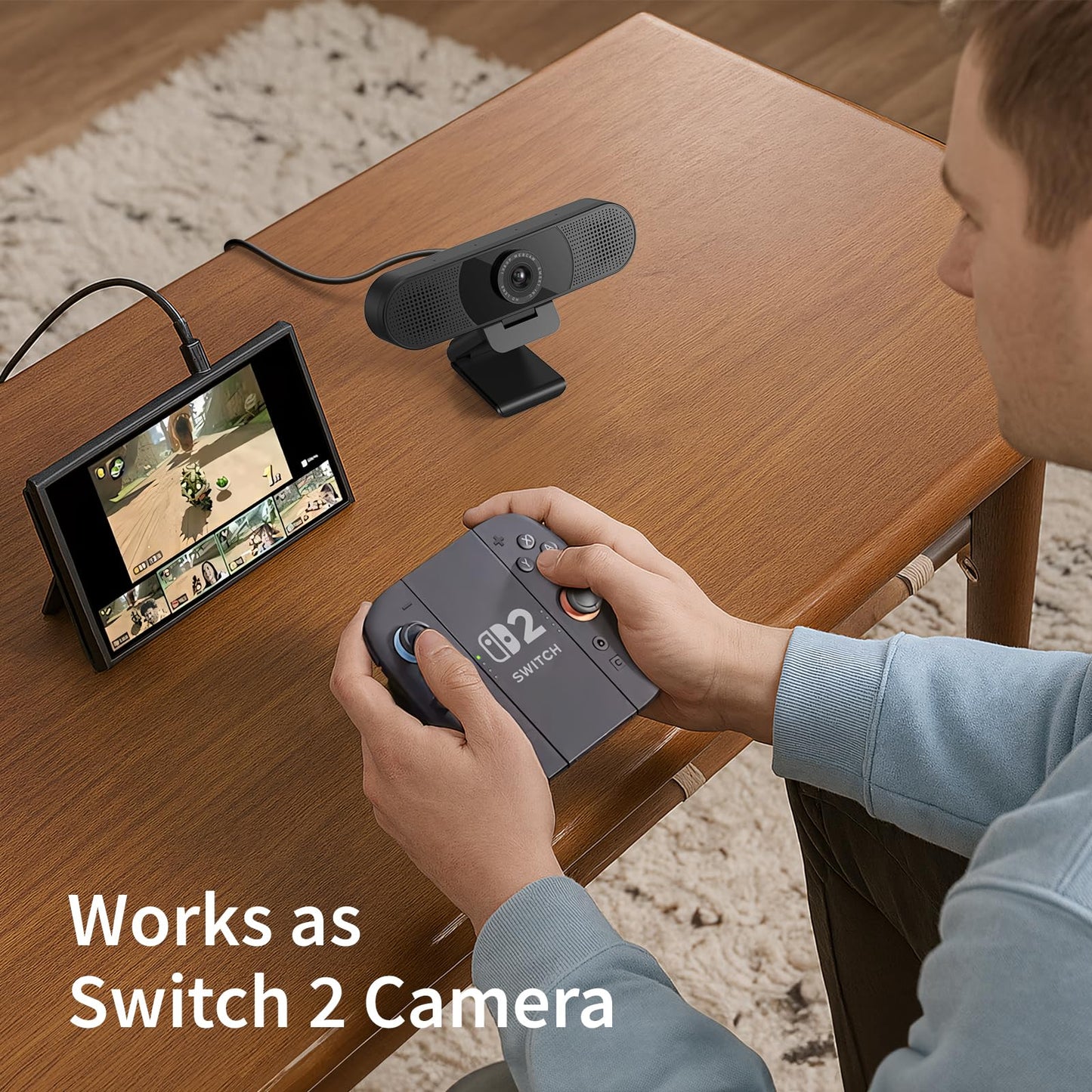 EMEET C960 1080P Webcam with Microphone, 2 Mics, 90° FOV, USB Type-A & A-to-C Adapter, Fixed Focus, Plug&Play Computer Camera for Zoom/Teams/Facetime/YouTube/Google Meet/Switch 2 Camera, 2025 Version