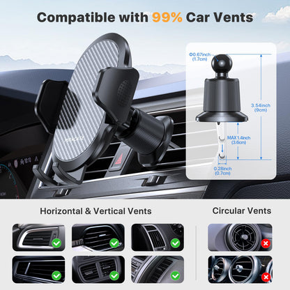 Miracase Phone Holders for Your Car with Metal Hook Clip, Air Vent Cell Phone Stand Car Mount, Universal Automobile Cradle for Garmin GPS Fit iPhone Android and All Smartphones, Dark Black