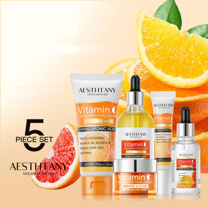 Vitamin C Skin Care Set Moisturizing Hyaluronic Acid Skin Care Kit,Face Cream,Face Serum,Eye Cream, Toner For Hydrating Skin, Anti-Aging Skin,5PCS For Women Beauty Set Gift Set